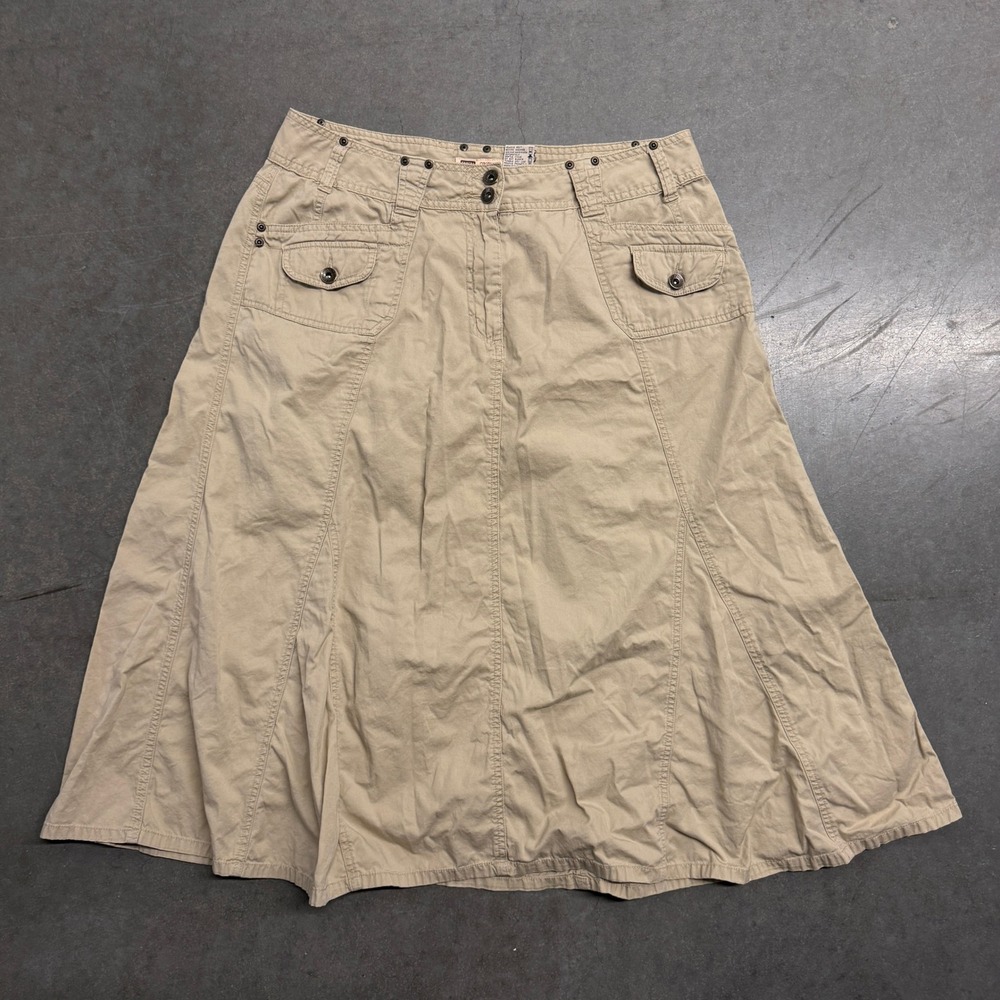 Faded Glory Originals Khaki Tan Cotton Cargo Midi Skirt Missy 16 Utility A-Line